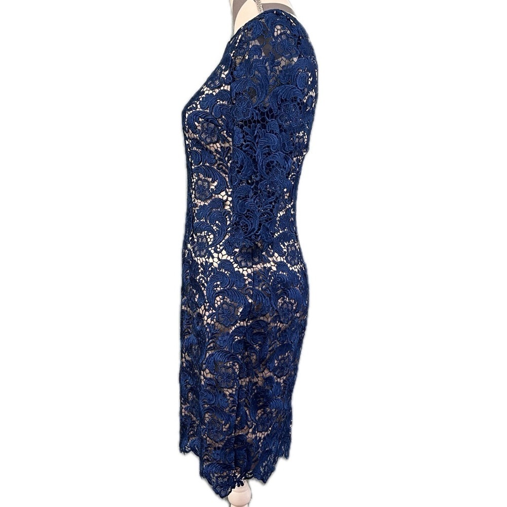Eliza J Navy Lace Sheath Dress - Size 6 | Wedding Guest Cocktail Elegant - Picture 7 of 10